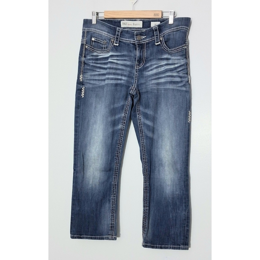 BKE Buckle Jeans Women's Size 30 Blue Payton Crop Low Rise Thick Stitch Preowned
